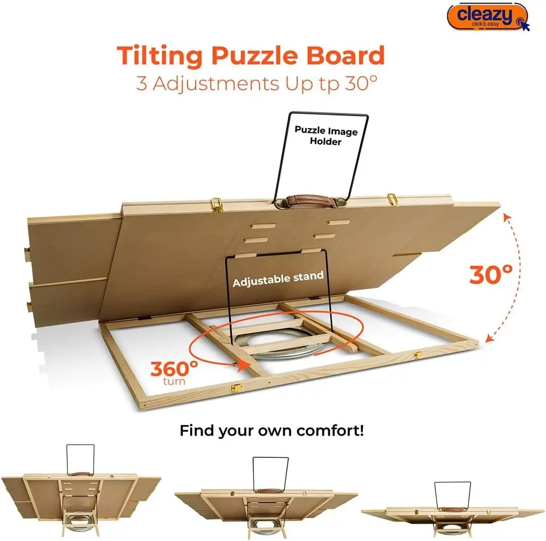 1500-teiliger Holzpuzzeltisch – einzigartige 3-in-1-Neigung und 360° °   Lazy Susan Rotation, 4 Schubladen, LED-Lampe, tragbares Design mit Abdeckung