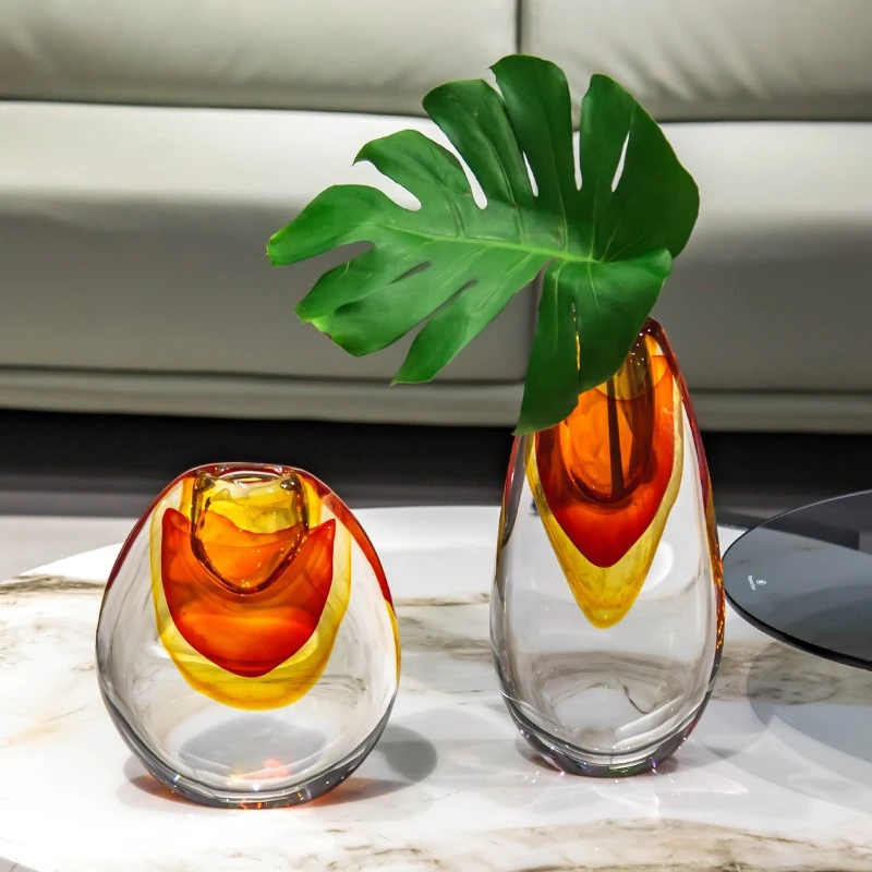 Orange-red glazed vase, model room home decoration