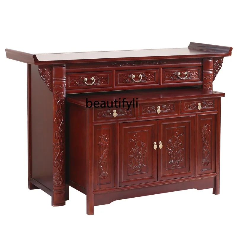 

R HJ Buddha Niche Altar Buddha Shrine Incense Burner Table Simple Solid Wood Desk Altar Cabinet Buddha Statue Enshrine Sets R