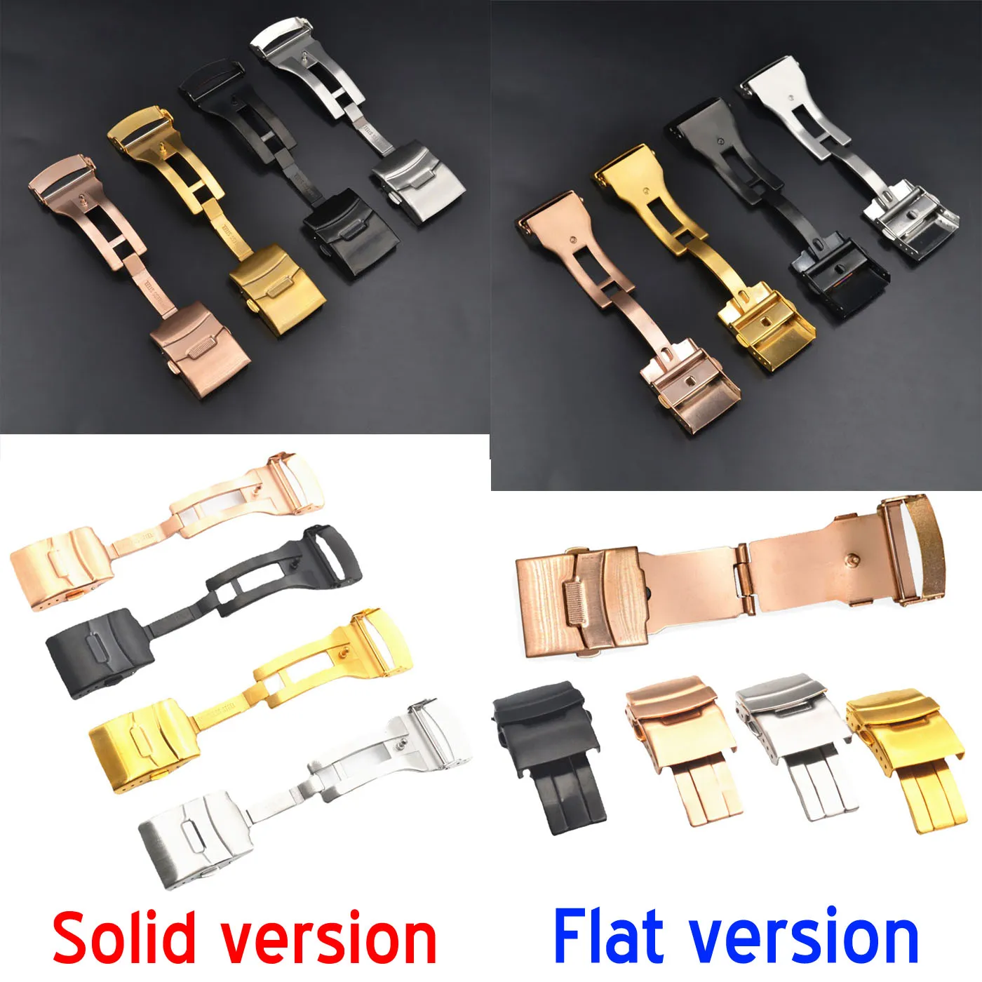 Stainless Steel Watch Strap Band Buckle 16mm 18mm 20mm 22mm 24mm 26mm Replacement Dual Folding Secure Watch Bracelet Clasp