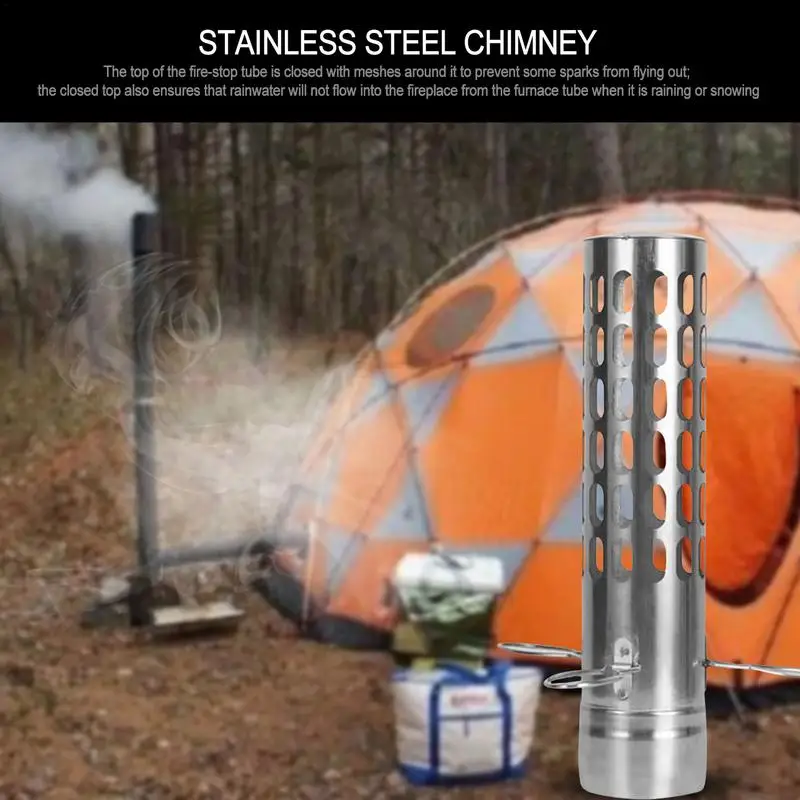 

Stainless Steel Stove Chimney Pipe Anti-scalding Spark Arrestor Extension Chimney Pipe Camping Tent Stove Exhaust Pipe