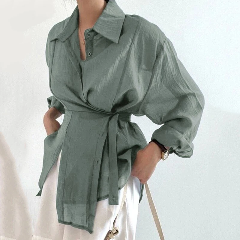 Chic Irregular Sunscreen Shirt Women Fashon Long Sleeve Solid Loose Casual Blouse Women Vintage Button Up Lady Tops Blusas 15674