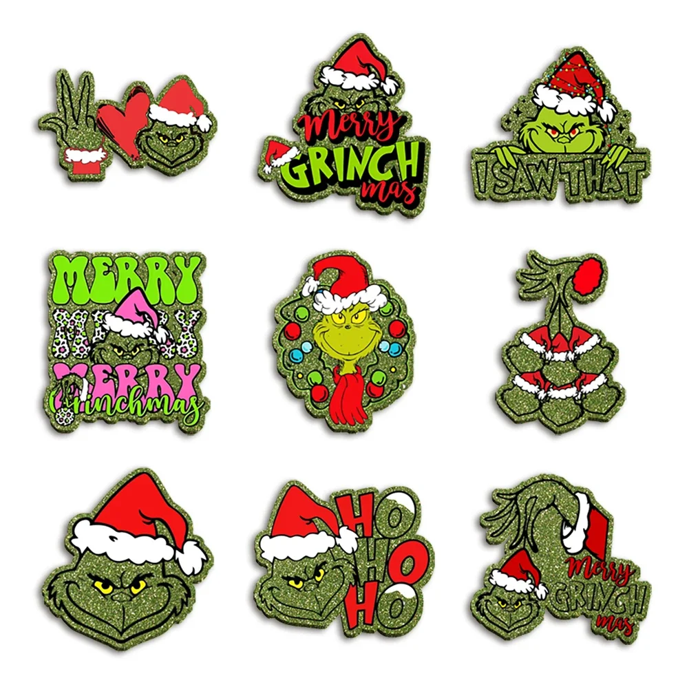 

Christmas Green Monster Glitter Resin Planar Acrylic Flatback Hotsale DIY Phone Case Hair Bow Craft Keychains Accessories