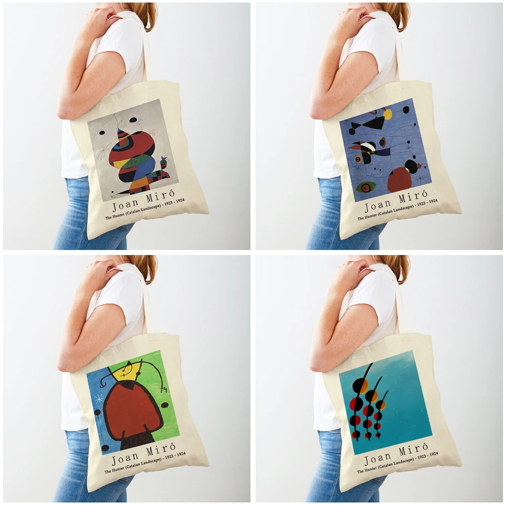 Joan Miro Modular Gallery Lady Tote Handbag Canvas Women Shopping Bags Double Print Fashion Supermarket Shopper Bag