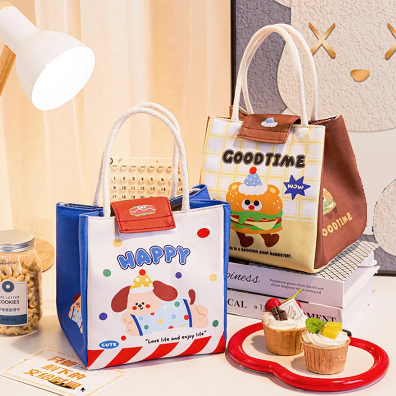 حقائب غداء معزولة برسوم كرتونية لطيفة مع مقابض مثالية للطلاب وعمال المكاتب بسعة كبيرة لتخزين الطعام والنزهات