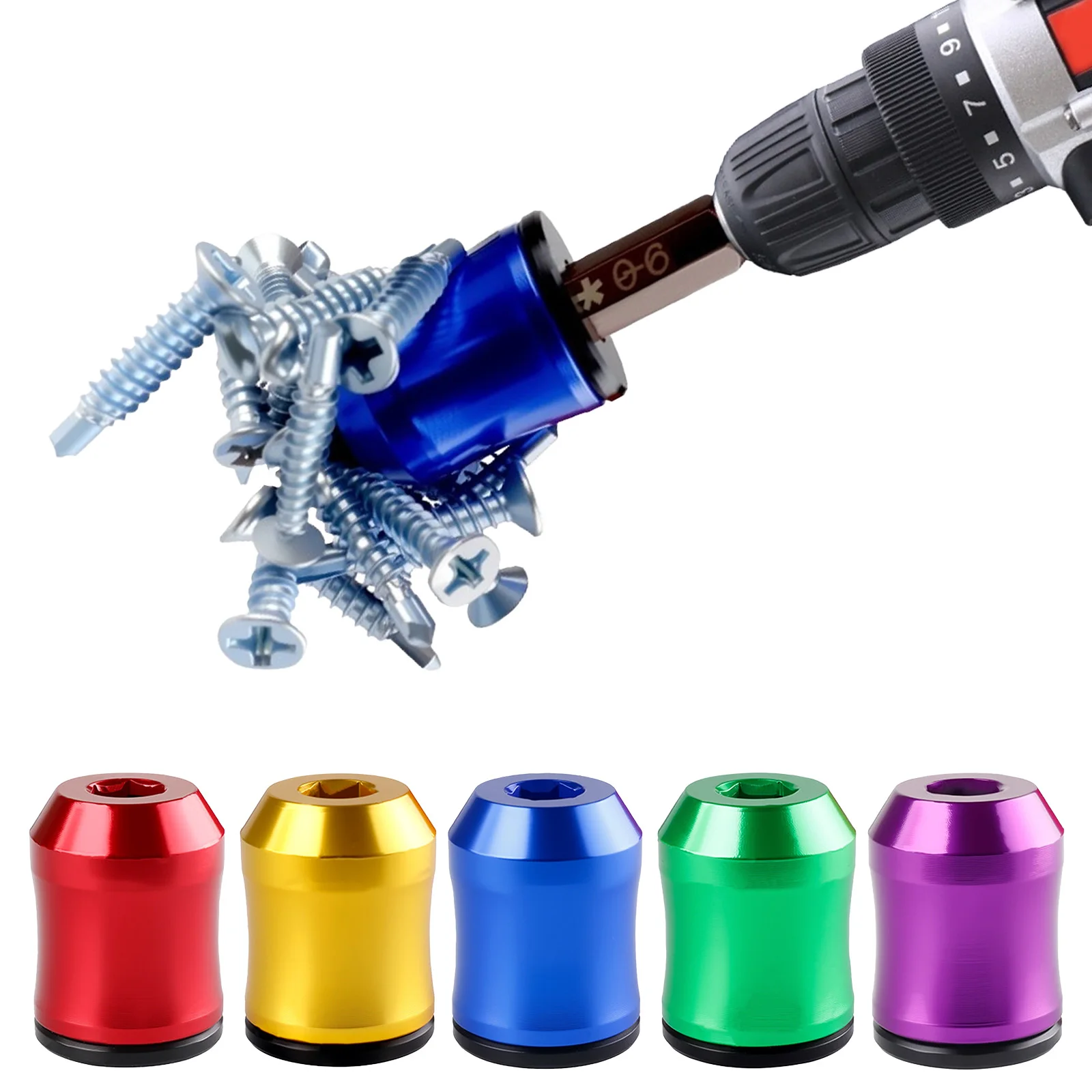 3-in-1 Screwdriver Head Aluminum alloy Magnetic Screw Rings 6.35mm Universal Magnetizer Ring Screwdriver Bit for DIY Repair Work