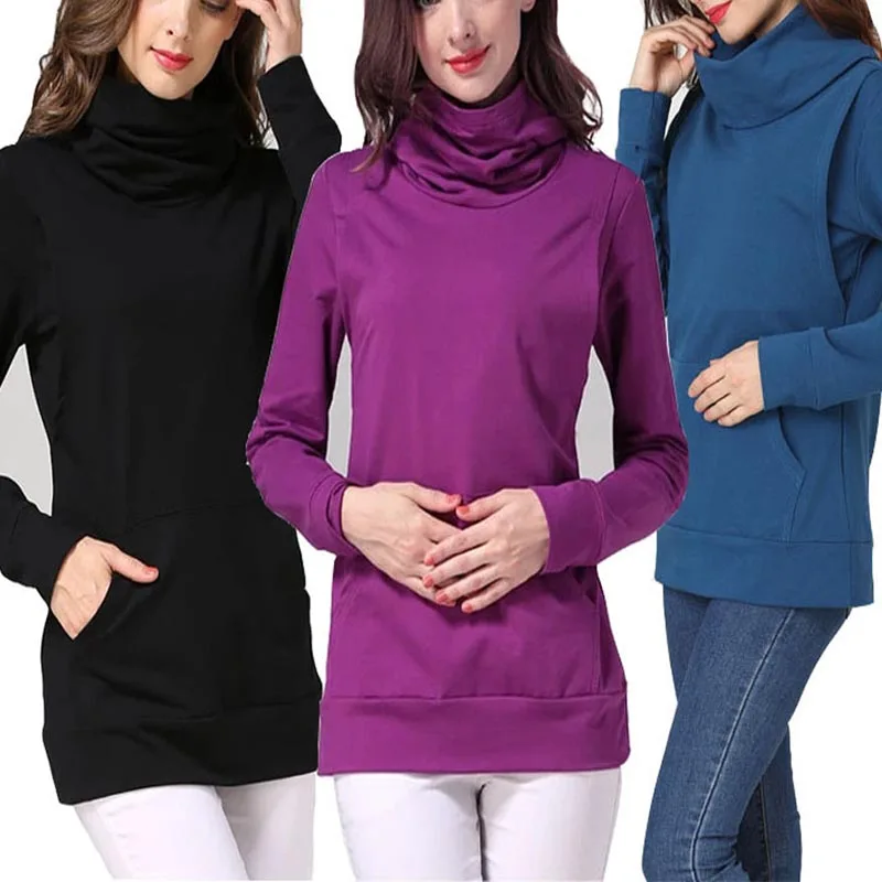 Maternity Nursing Top Winter Maternity Sweatshirt High Neck Breastfeeding Jumper Nursing Hoode Stretch Cotton Lactation Clothes