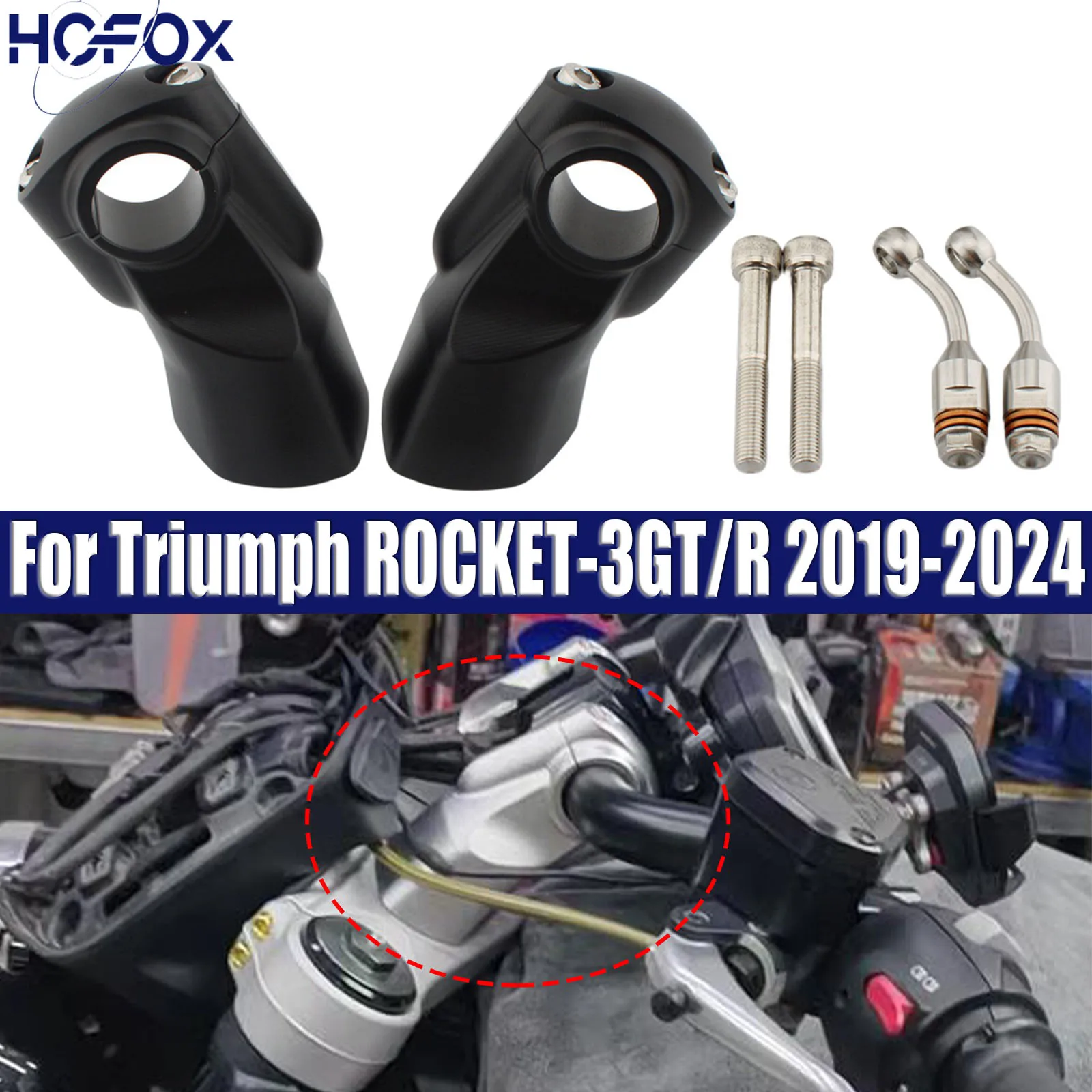 

For Triumph ROCKET-3GT/R 2019-2024 Motorcycle Handlebar Adapter Riser Clamp Mounts