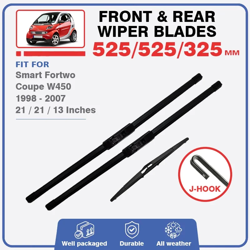 Front Rear Wiper Blades For Smart Fortwo 450 W450 1998 - 2007 Windshield Windscreen Accessories 2000 2001 2002 2003 2004 2005