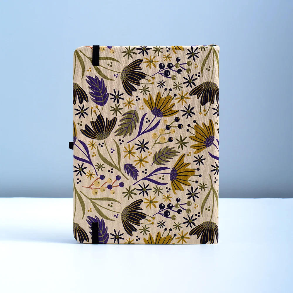 B6 Vintage Flowers Bullet Dotted Journal 160gsm Thick Paper With Elastic Band Back Pocket Hardcover Dot Grid Notebook