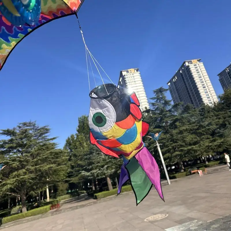 Manga de viento con cometa de pez arcoíris 3D, Spinner nacarado para exteriores para decoración de jardín, juguetes para niños y atrapasueños