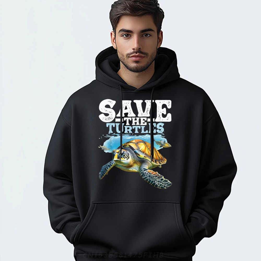 

Save The Turtles Sea Ocean Family Normal Hoodies Round Neck Father Day Long Sleeve Hoodies For Men Casual Coats