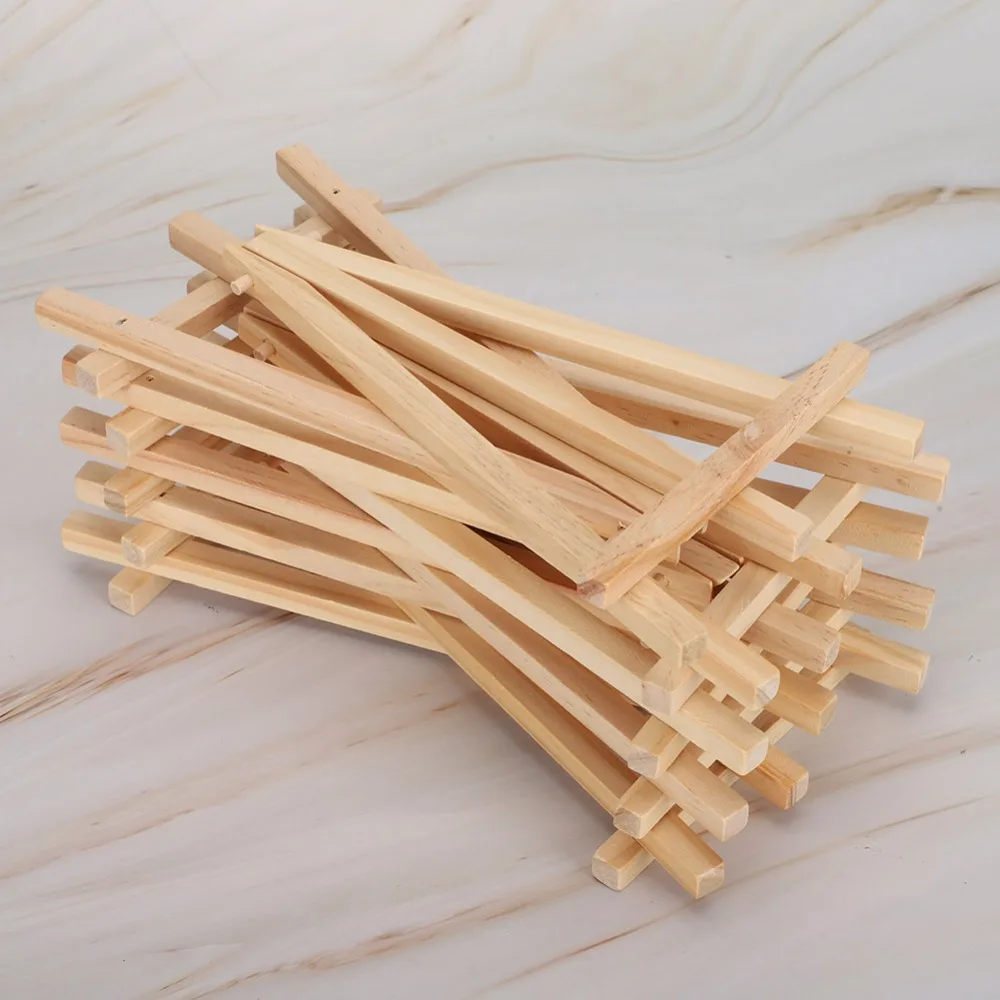 24pcs Wood Material Mini Wood Display Easel 7.5 Inch Height Tripod Structure Tabletop Wooden Easel Tripod Display Stand