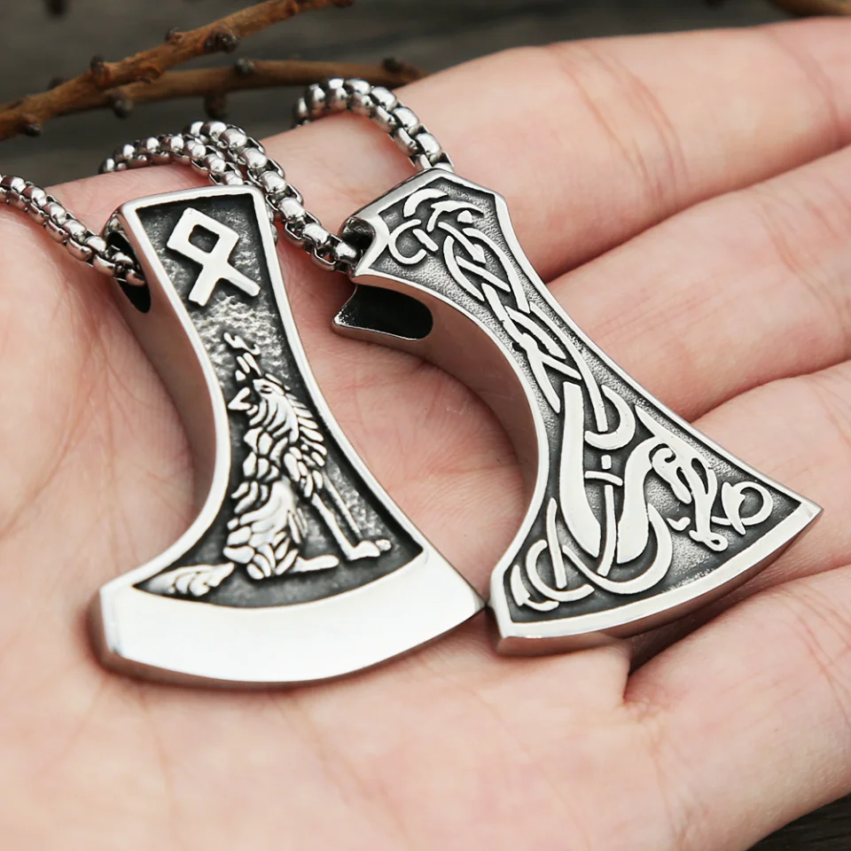 Vintage Stainless Steel Viking Axe Pendant Necklace For Men Nordic Fashion Celtic Knot Necklaces Amulet Jewelry Gift Wholesale