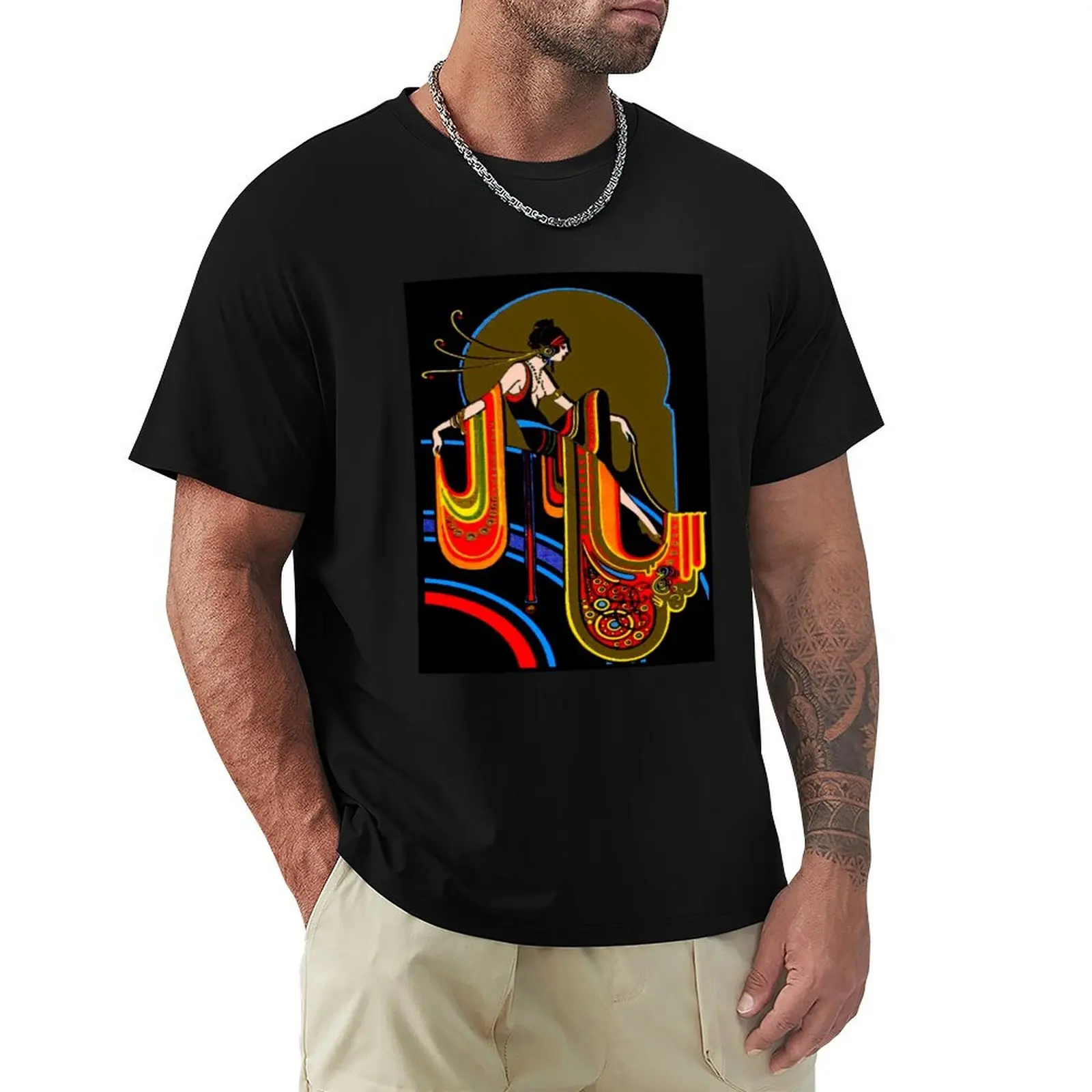 FLAPPER : Vintage 1920 Art Deco Beautiful Print T-Shirt Big and Tall Basic Tee Shirt