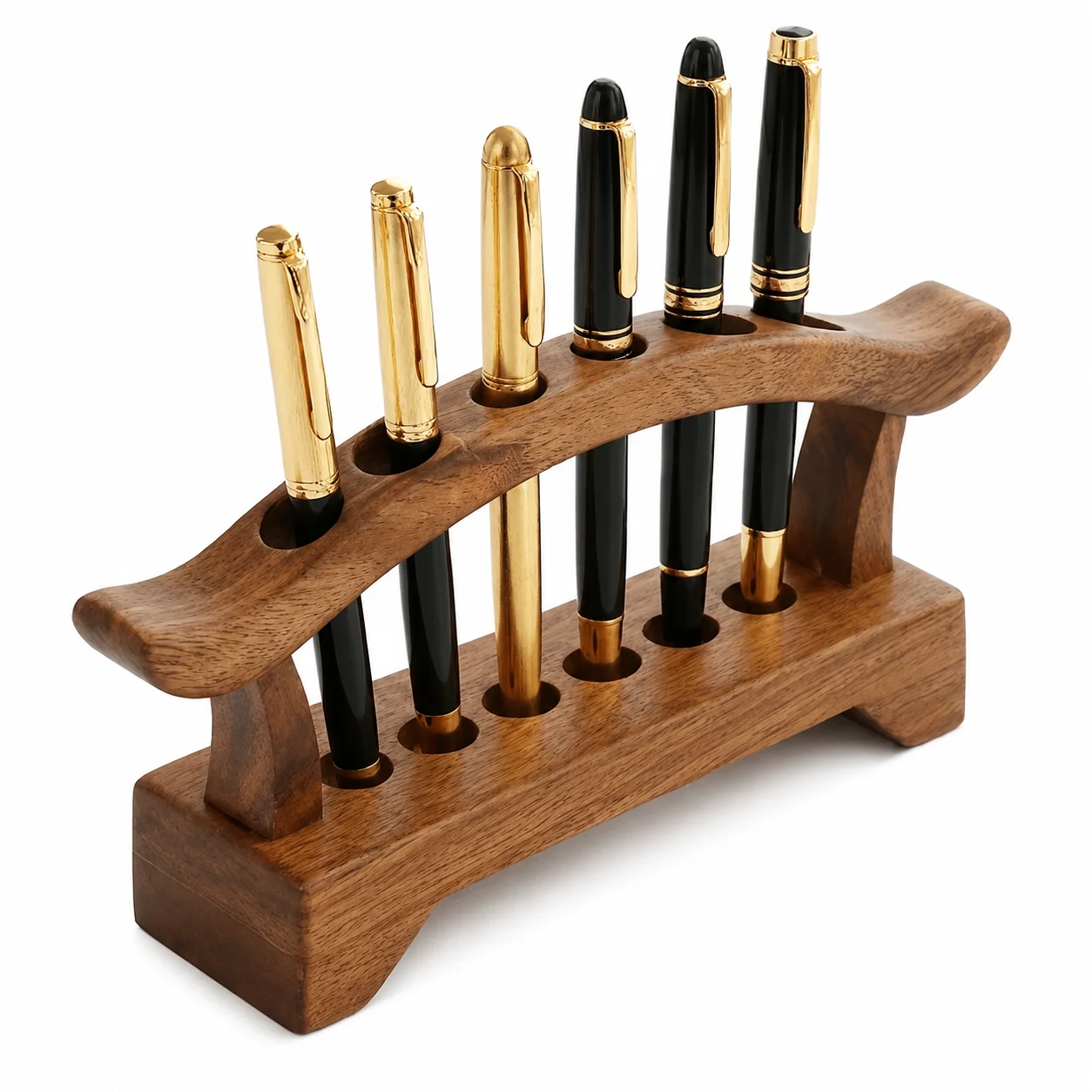 Walnut Wooden Pen Holder 6 Slots Desk Organizer Vintage Makeup Brush Holder Office School Home Stationery Storage
