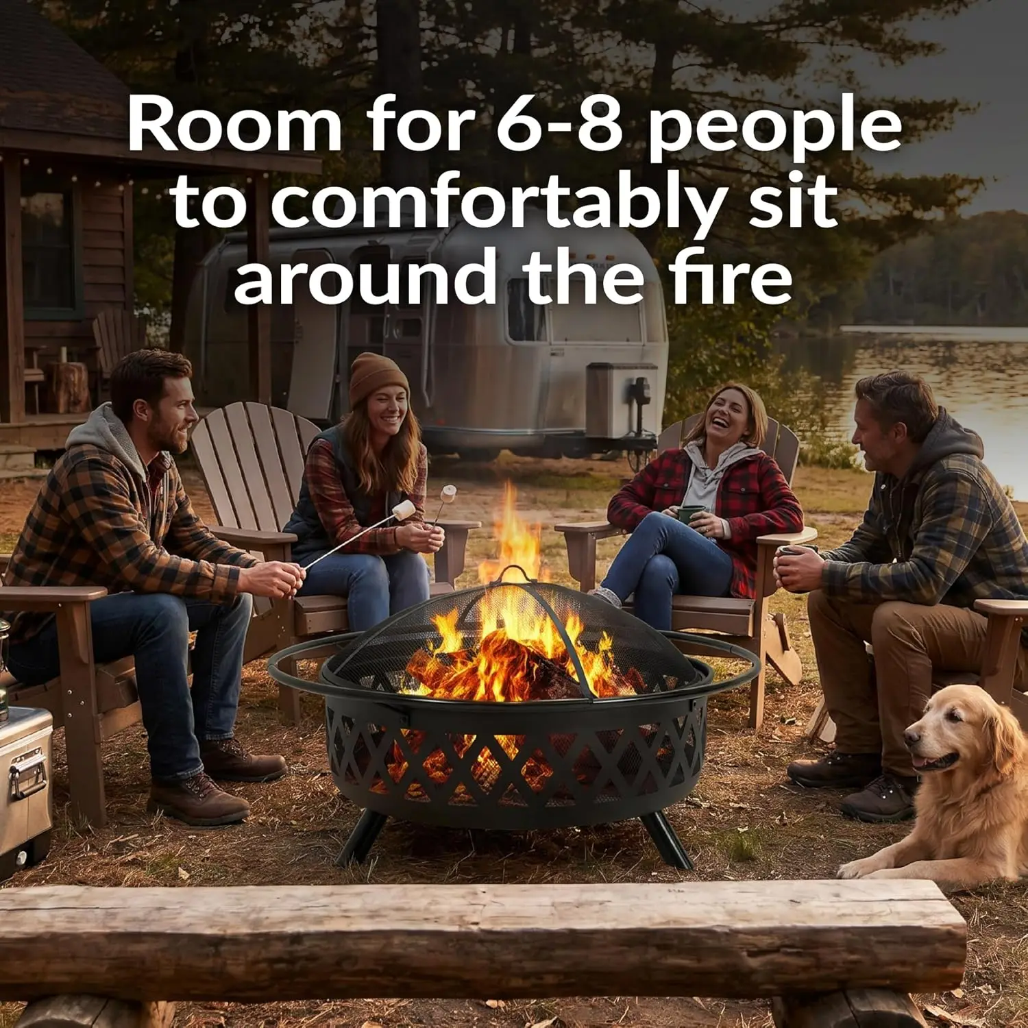 Black, Heavy Duty Steel Metal, Patio Fire Pit with Spark Screen, Poker, & Cover, Wood Firepit for Outside, Backyard, or Deck