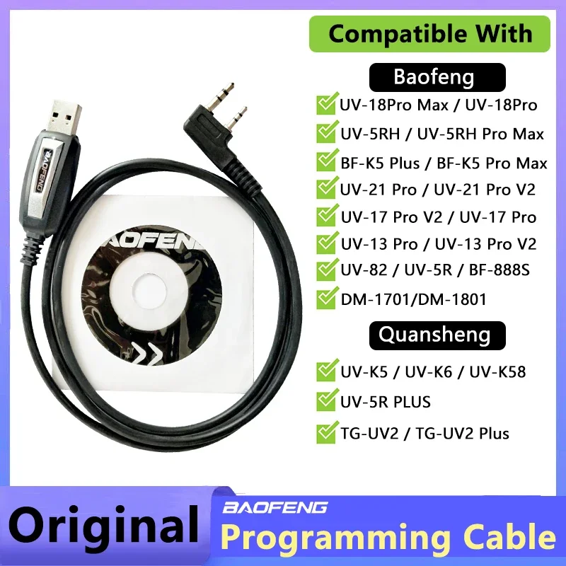 USB Programming Cable Quansheng UVK5 UVK6 5RPlus Baofeng 18Pro 13Plus 17Plus V2 Programming Cable CD Software Radio Accessories