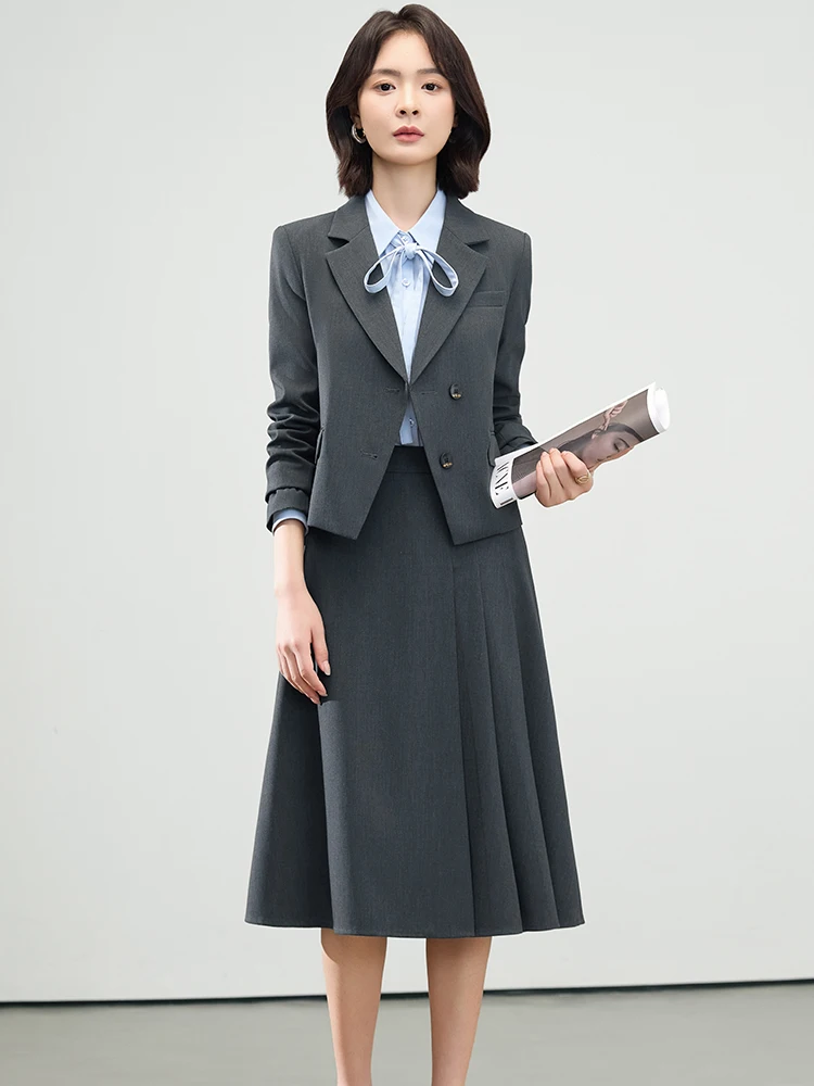 Gray Interview Suit Jacket Women's New Professional Commute Workplace Small Size Suit Set Fashionable Business Style