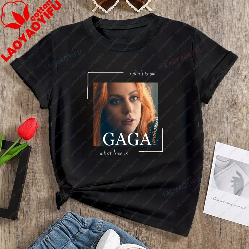 Singer Lady Gaga Classic Poster Printed Shirt, Fans Everyday Street Wear,women's Spring and Summer Casual Fashion Cotton T-shirt