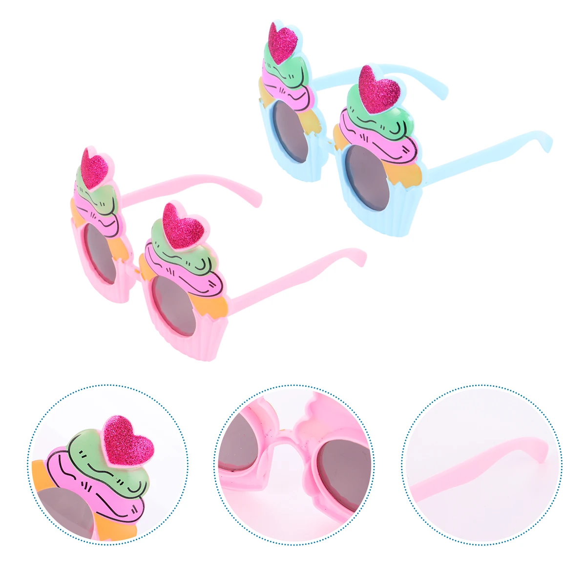 

2 Pcs Glitter Ice Cream Shape Plastic Birthday Eyeglasses Novel Party Props