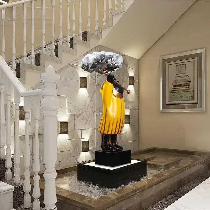 Hotel villa floor sculpture decoration sales office light luxury large glass steel figure sculpture installation art