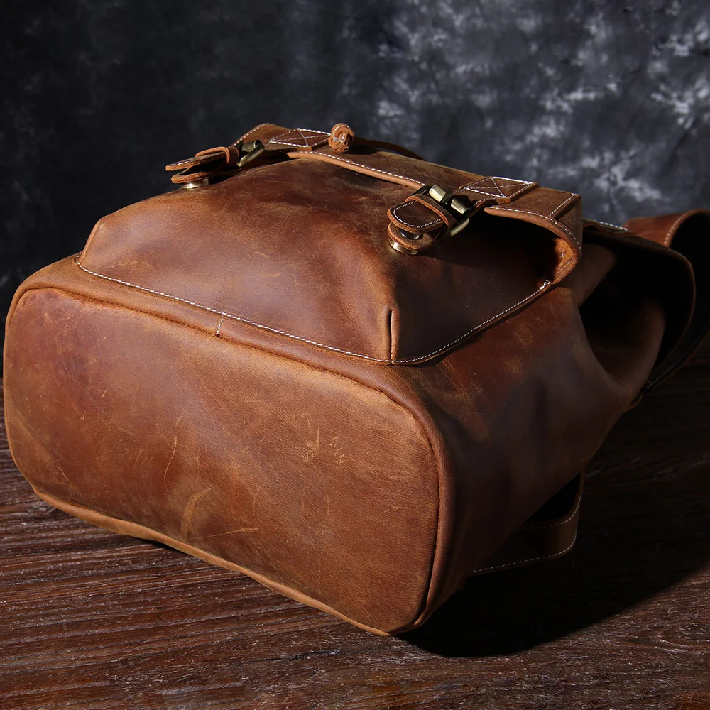 S.WORKER Vintage Echtleder-Rucksack für Herren, Reise-Vintage-Crazy-Horse-Schultasche, Große Laptop-Schultertasche aus Rindsleder für Männer – Detail 11