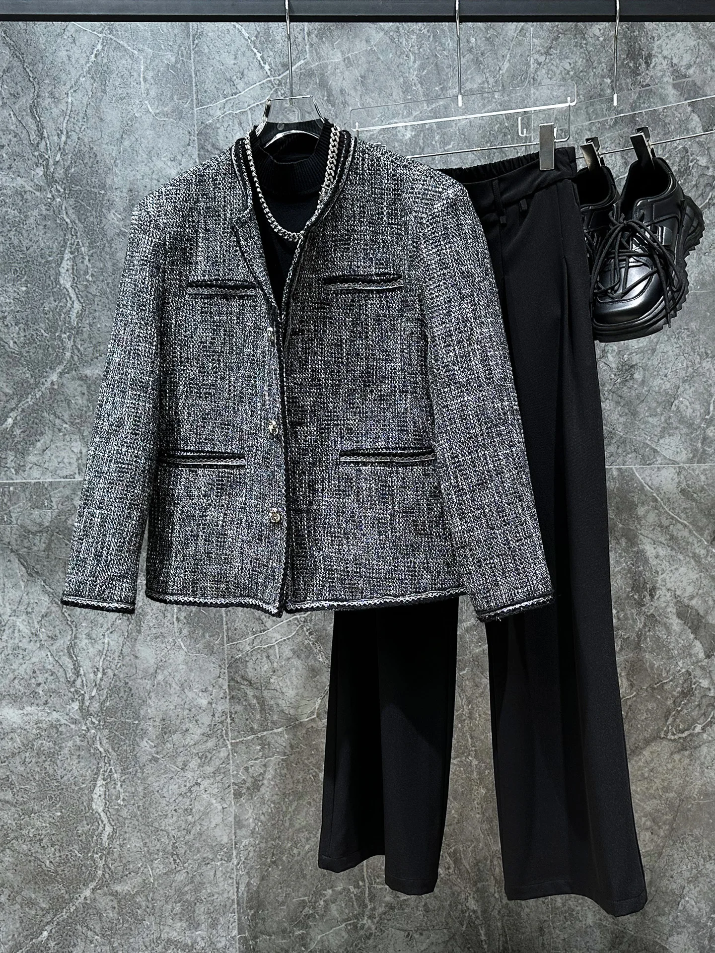 

Spring Autumn ort Knitted Jaet for Men Faionable Youth Polyester Fiber Metal Decorations Korean Sle Casual Wear