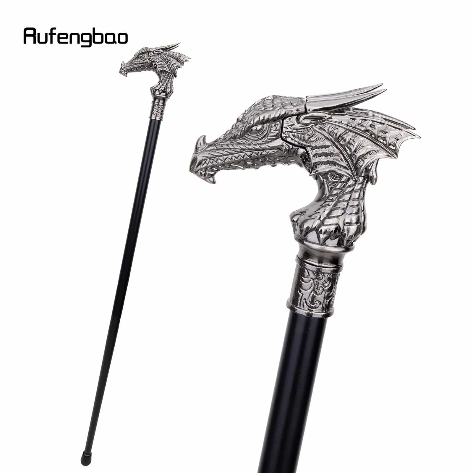 Dragon Head Single Joint Walking Stick with Hidden Plate Self Defense Fashion Cane Plate Cosplay Crosier Stick 93cm