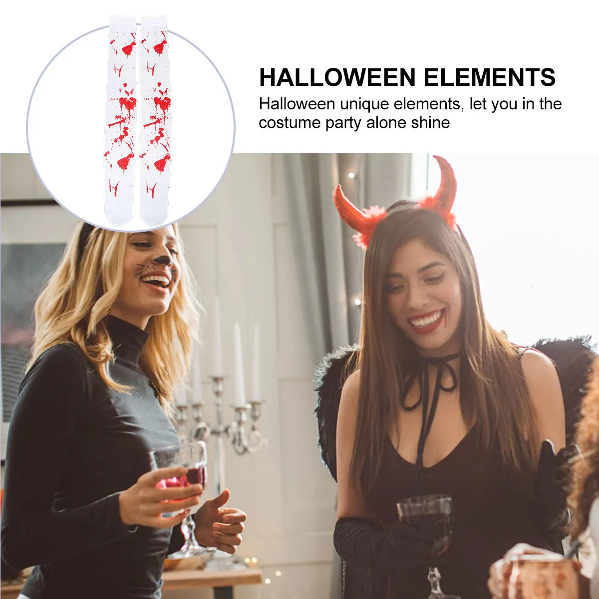 

1Pair Over-Knee Socks Printed Blood Design Stockings for Halloween Christmas Thanksgiving Gift Party Prop Everyday Wear