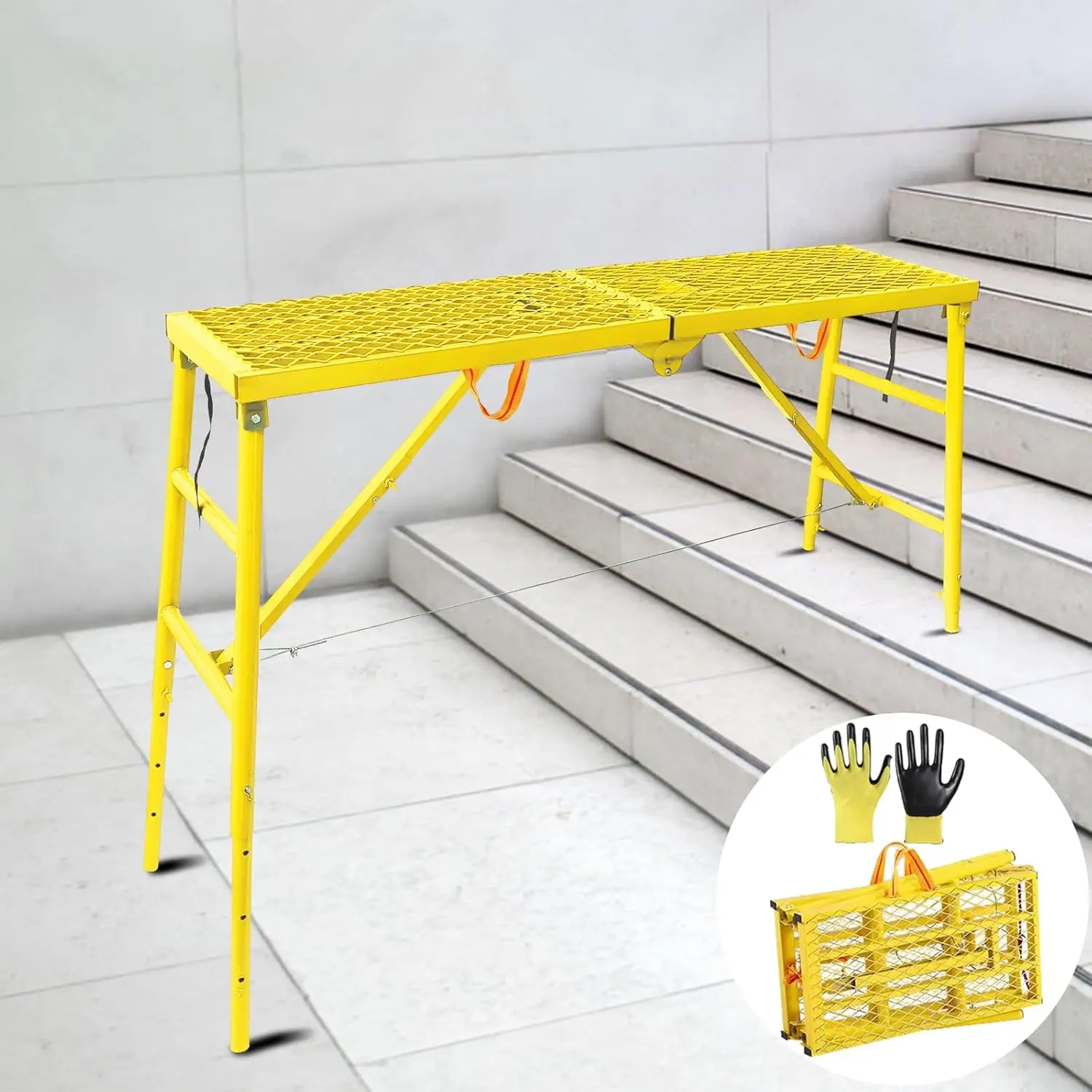 Adjustable Scaffolding Platform, 70(L) x15(W) x Work Platform Lader, Portable Folding Scaffold Ladder 770 Lbs Capacity