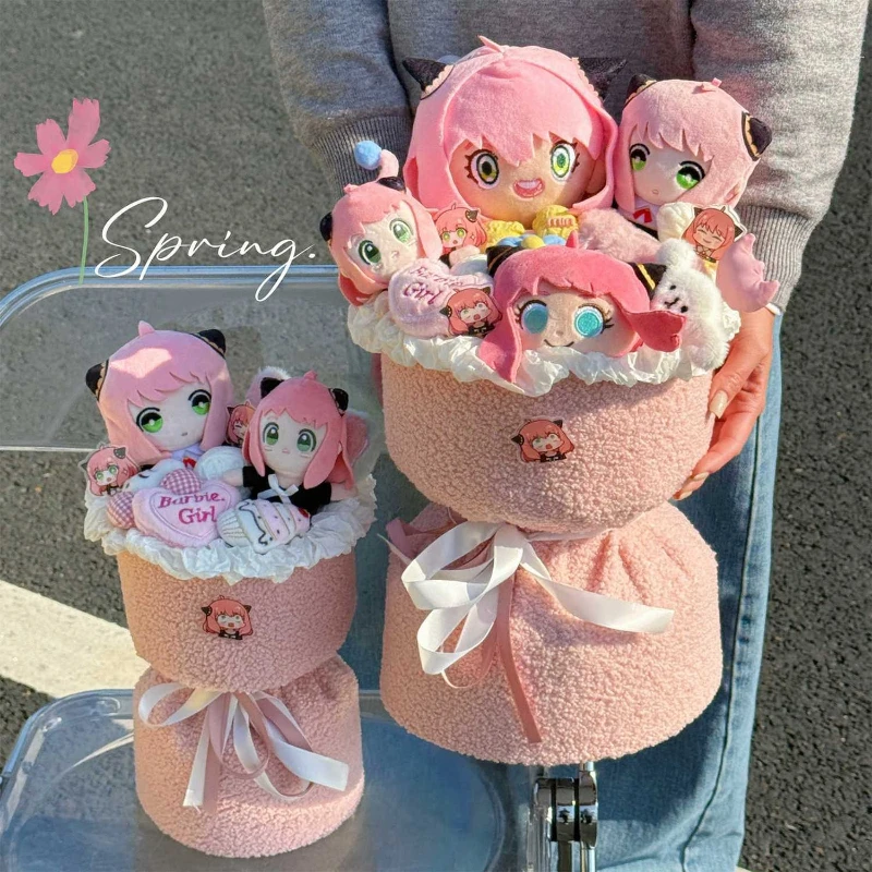 

SPY FAMILY Anya Forger anime cartoon cute plush doll bouquet creative Kawaii two-dimensional figure holding flowers gift