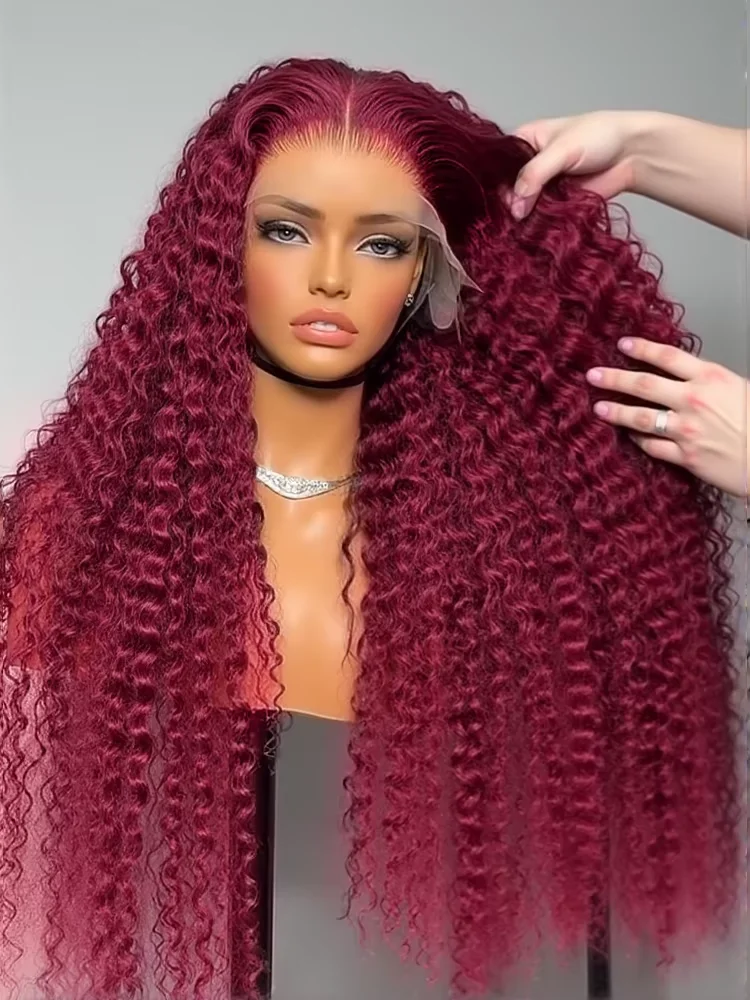 Curly 32 inch 99J Burgundy 13x6 HD Lace Front Human Hair Wigs Brazilian Deep Wave 13x4 Lace Frontal Wig Glueless 5x5 Closure Wig
