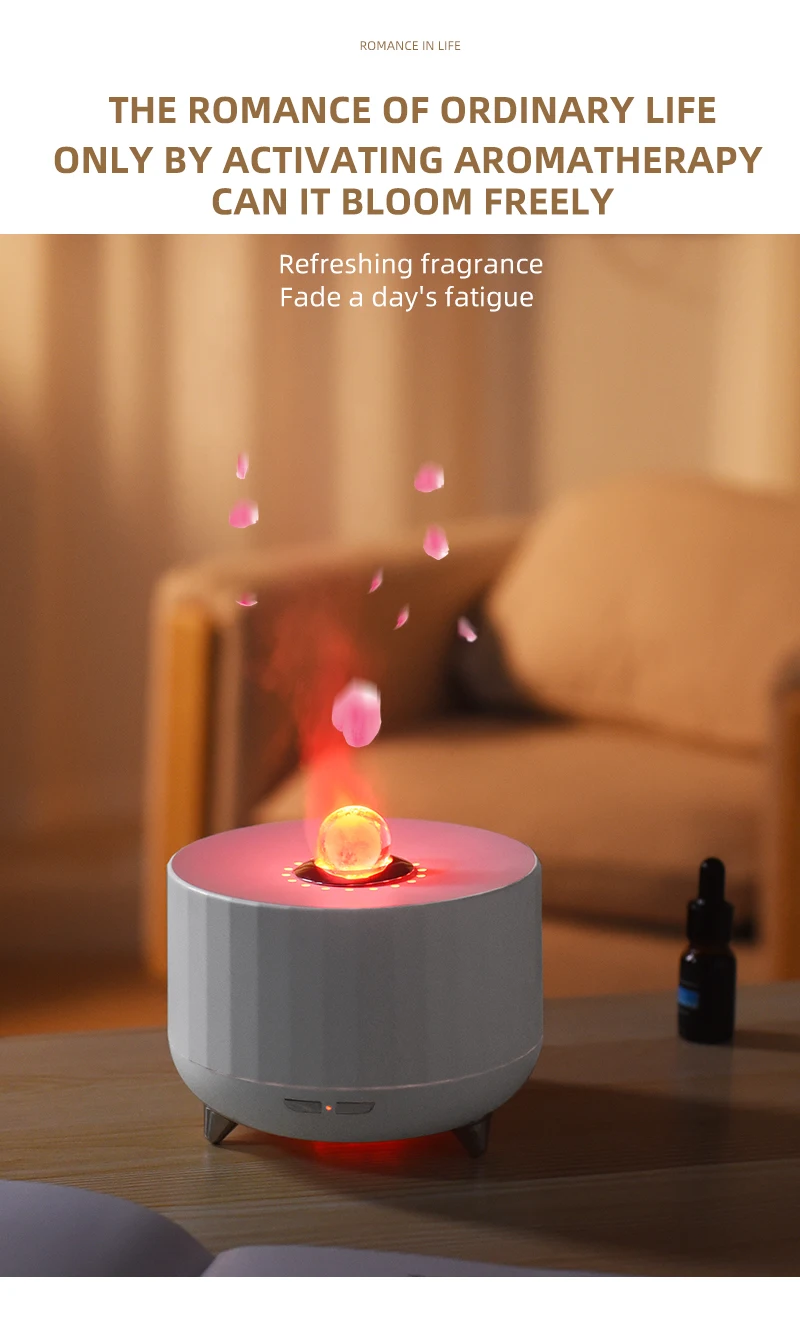 3D-Flammen-Aroma-Luftbefeuchter, 7-Farben-Licht, 2H/4H-Timer, 300ml, Diffusor für ätherische Öle, leiser Nebel, Tischdekoration für Zuhause und Büro – Detail 10