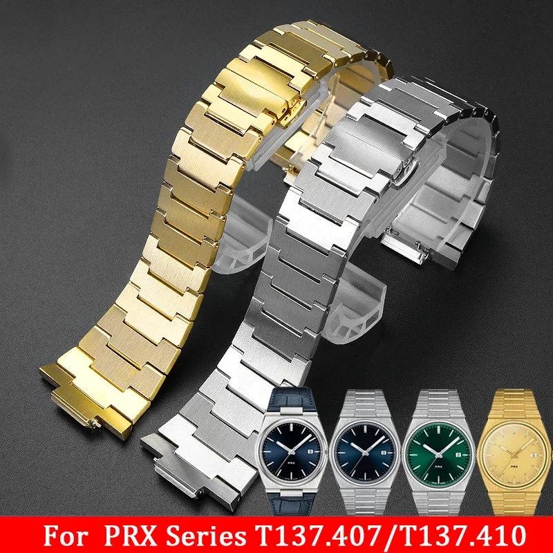 Stainless Steel Strap for Tissot PRX Series Super player T137.407/T137.410 Men Quick Release Butterfly Buckle Metal Watch Band