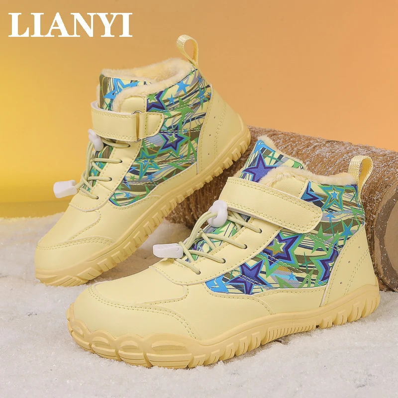

Lianyi Children's sSnow Boots Winter Thickened Outdoor Non-slip Warm Fleece Lining Waterproof High-top Children's Walking Shoes