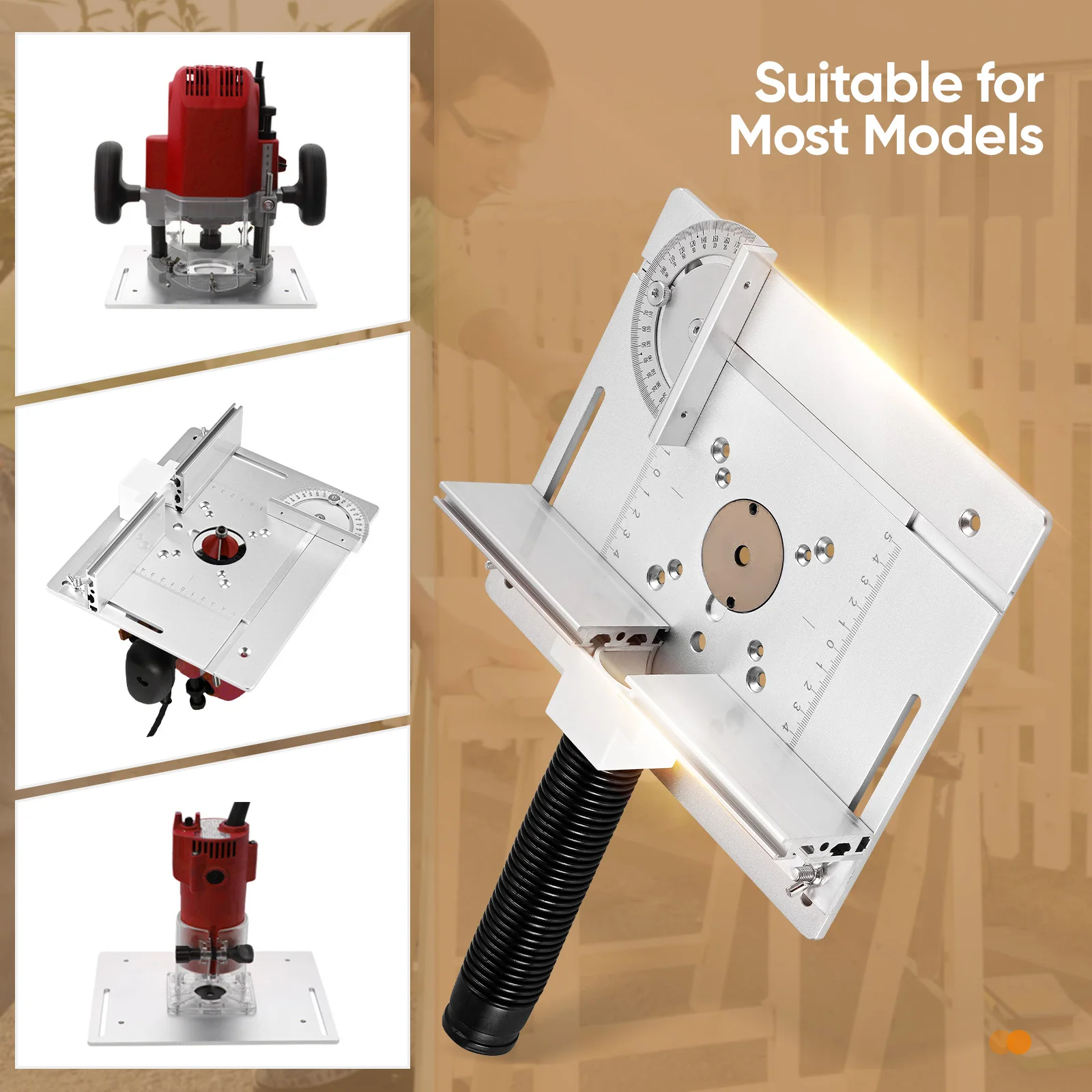 Aluminium Router Table Insert Plate Woodworking Trimmer Electric Wood Milling Flip Plate With Miter Gauge for DIY Working Bench