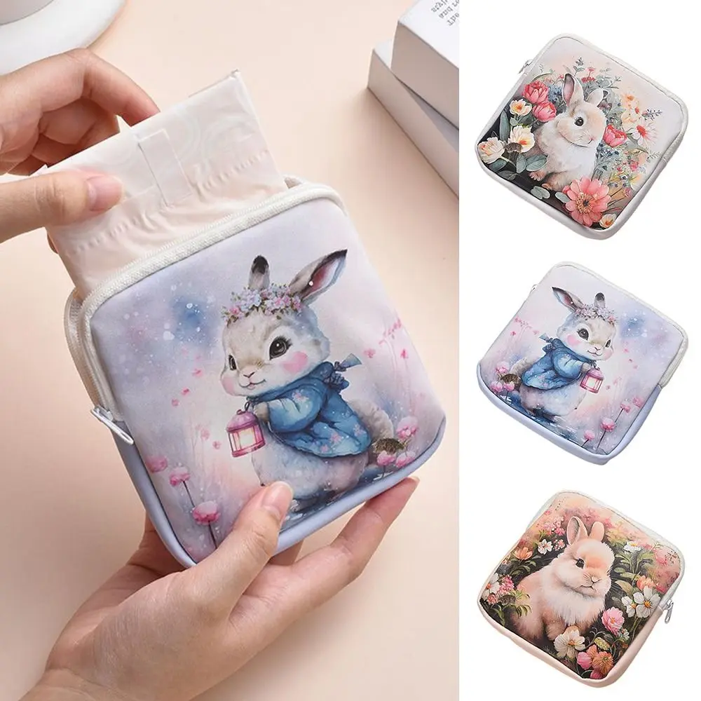 Cute PU Sanitary Pads Bag Large Capacity Multipurpose Cosmetic Bag Mini Data Cables Organizer