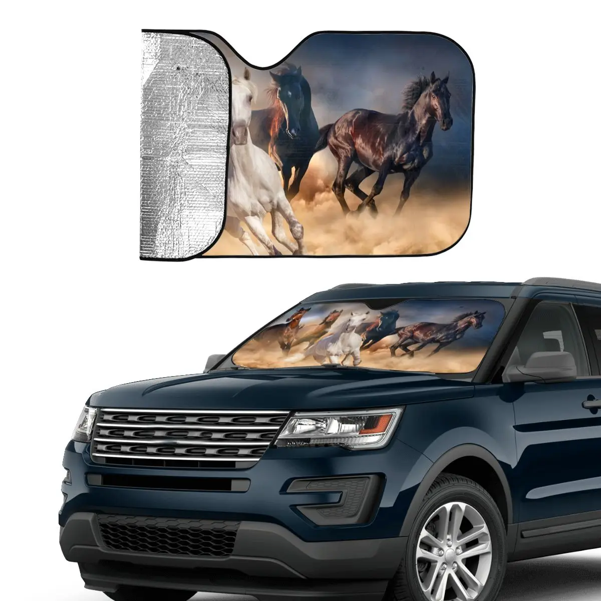 Horse Herd Running Awesome Sunshade Windscreen 70x130cm Galloping Animal Lovers Foils Sunshade Visor Heat Reflector