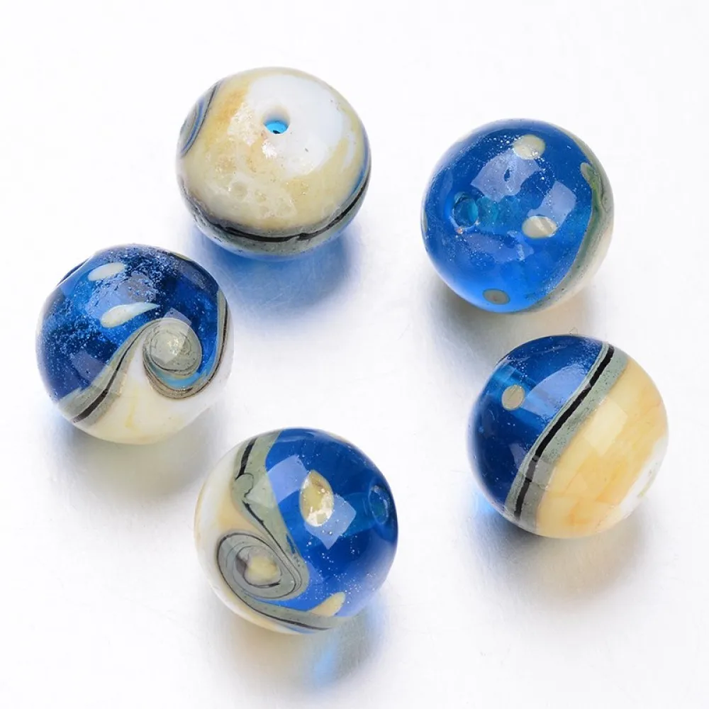 

100pcs Round Lampwork Beads 14mm Ocean Style Beads for jewelry making DIY Summer bracelet necklace Crafts Decor,Hole:1.5mm