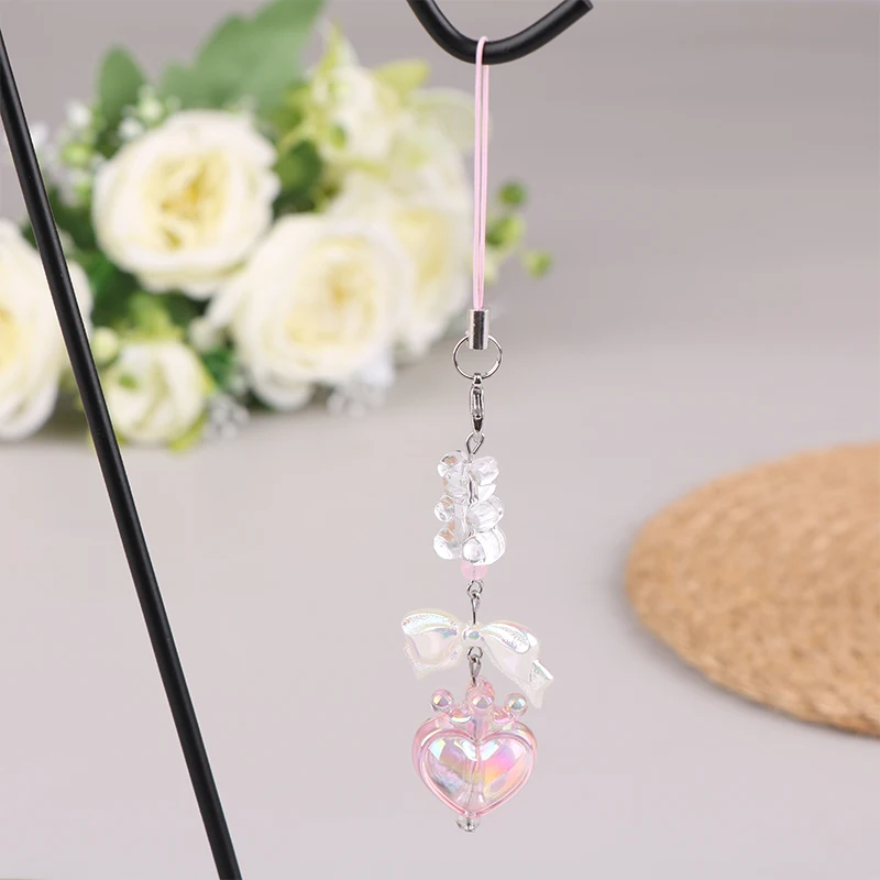 

Lovely Little Bear Bowknot Heart Phone Lanyard Y2K Aesthetic Phone Chain Girly Cute Beaded Mobile Phone Straps