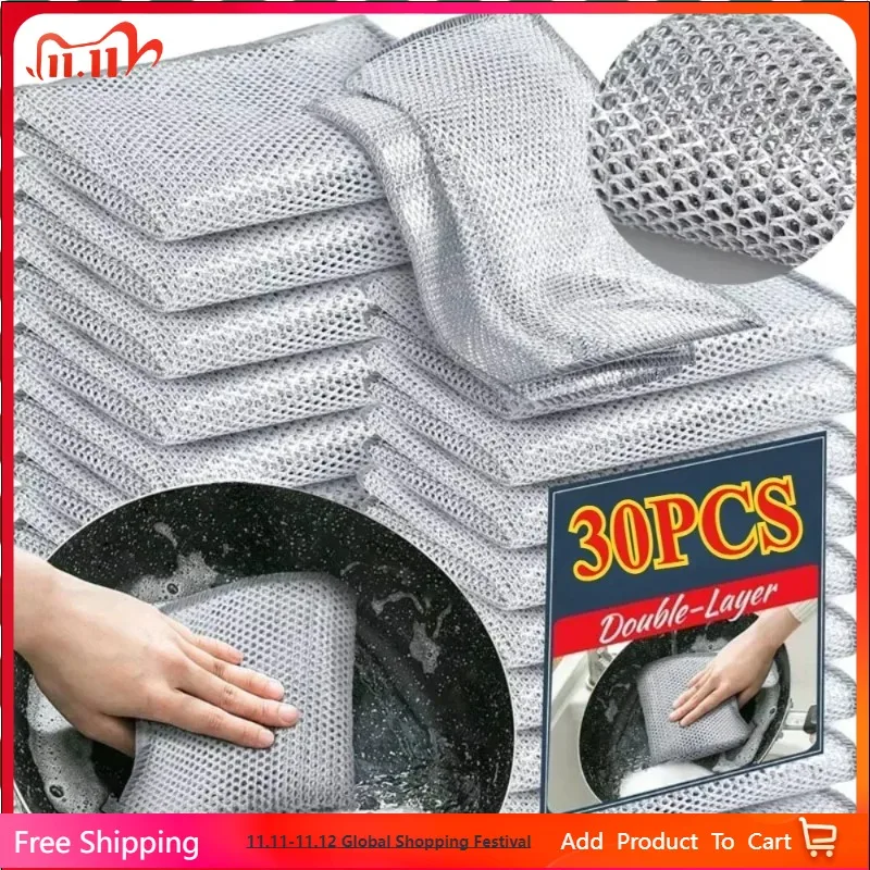 

30PCS Magic Cleaning Cloth Thickened Double -sided Metal Steel Wire Rags Kitchen Dish Pot Washdishing Cloths Towel Clean Tools