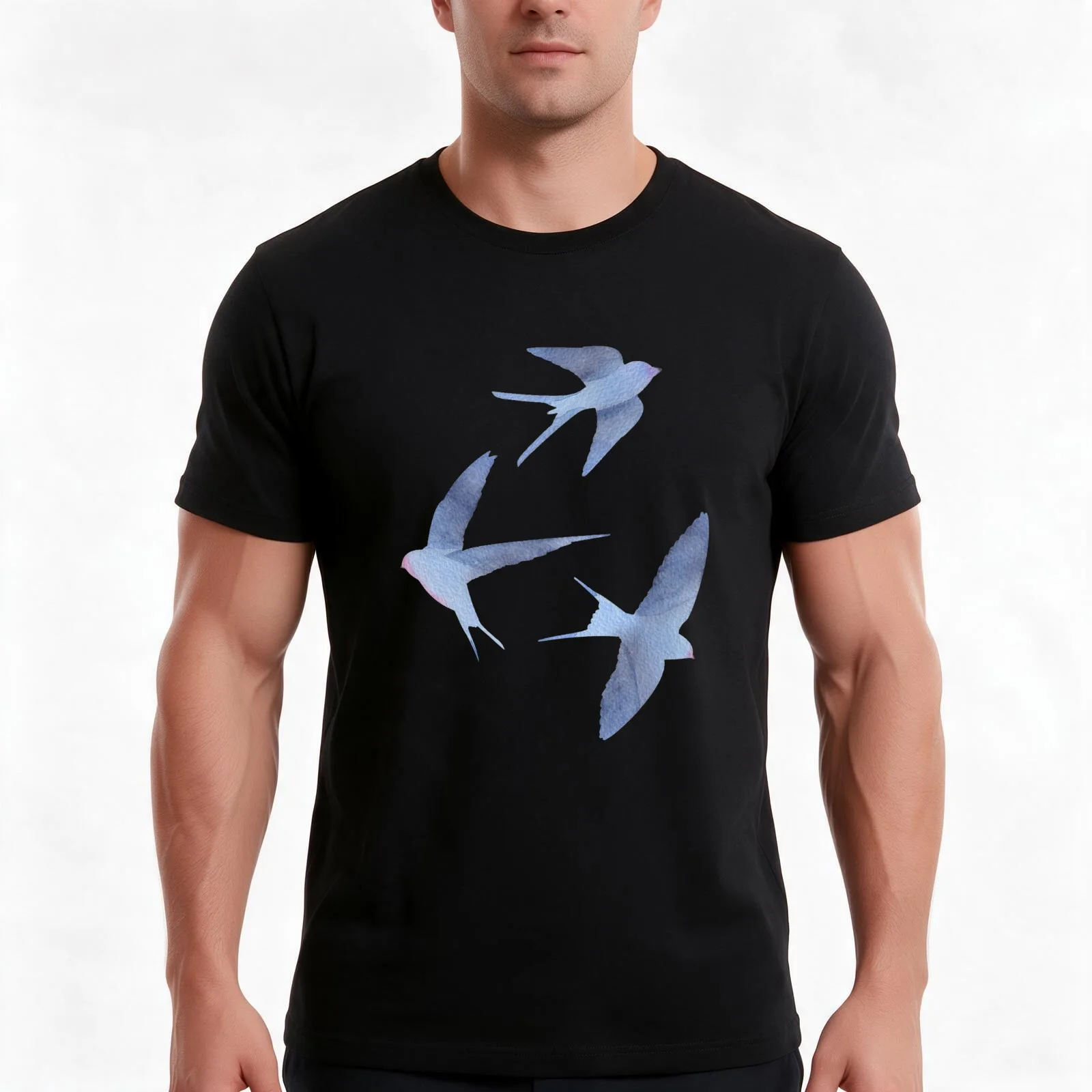 Watercolour Swallows/ Birds in Flight T-Shirt, Summer Casual Cotton Tee, Oversized Streetwear Tops, Vintage Graphic Print