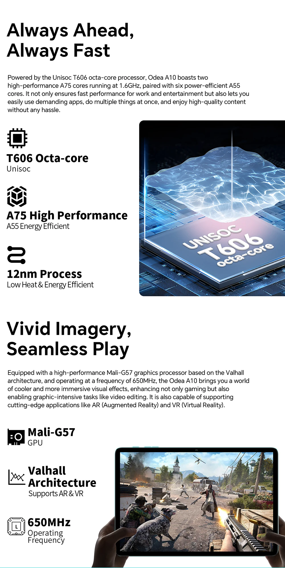 Teclast ODEA A10 Tablet for children, Widevine L1, 10.1 inches, 12GB(4GB+8GB) RAM, 128GB ROM, 8 cores, UNISOC T606, 1280x800, Android 14, Mali-G57, 6000mah, 5MP+2MP, Supports TF up to 1TB, GPS