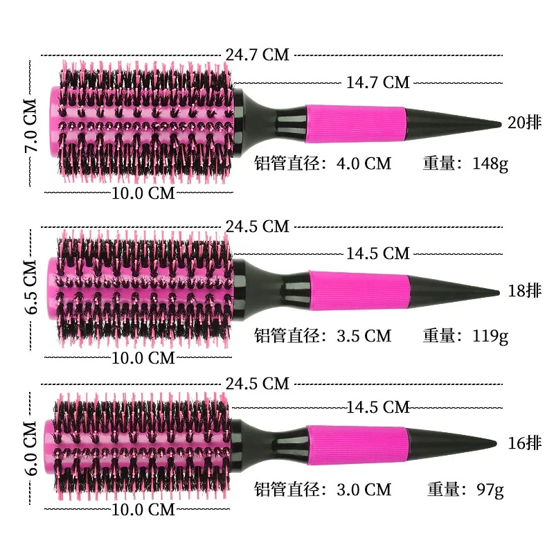 فرشاة تسريح الشعر الخشبية المستديرة مع شعيرات الخنزير مزيج أدوات تصفيف النايلون المهنية السيراميك أيون فرشاة شعر تصفيف الشعر العرض