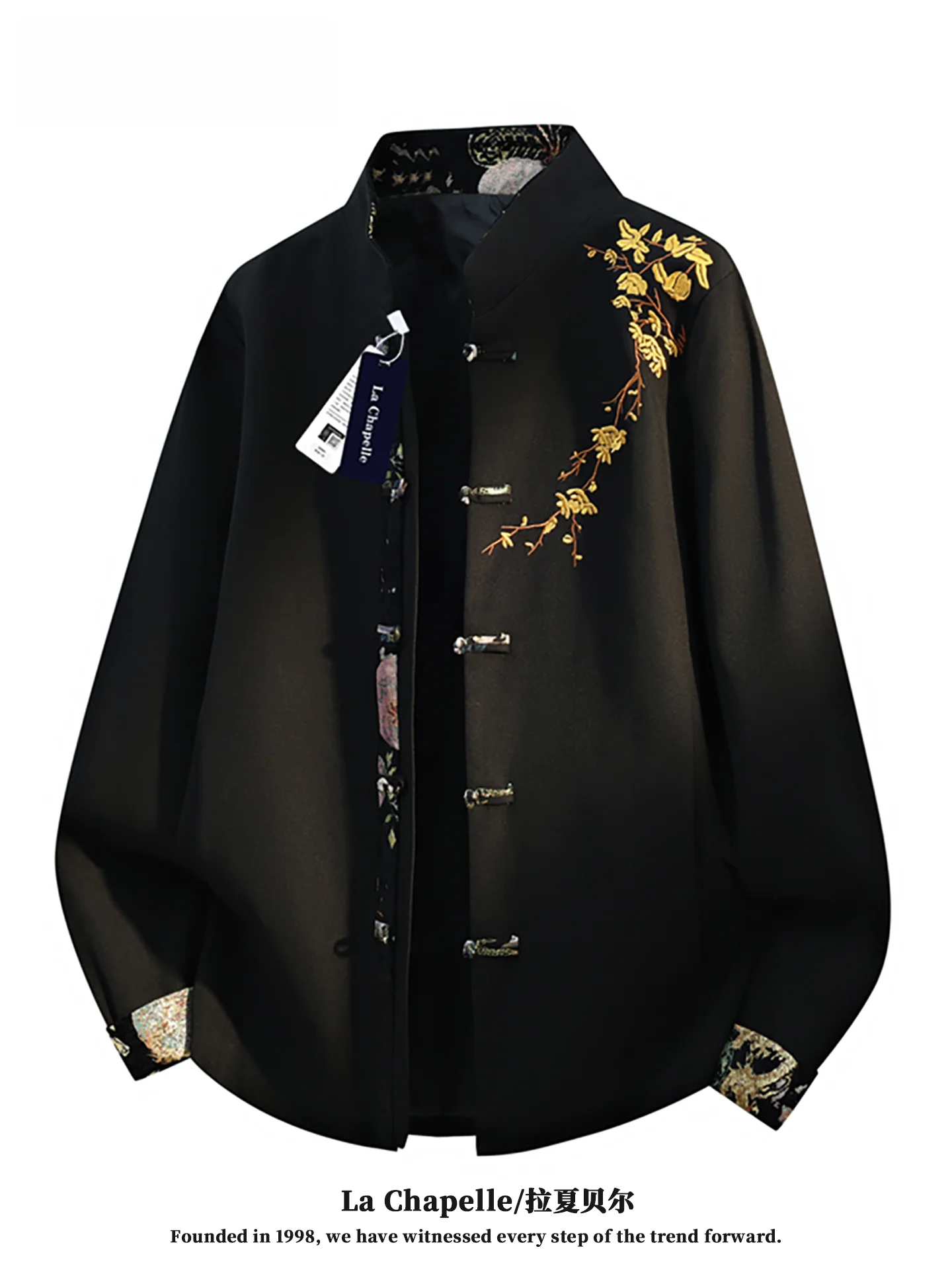 

La Chapelle Spring 2026 Men's Casual Shirt Style Stand Collar Jacket National Trend Print Polyester Long Sleeve Wear Resistant
