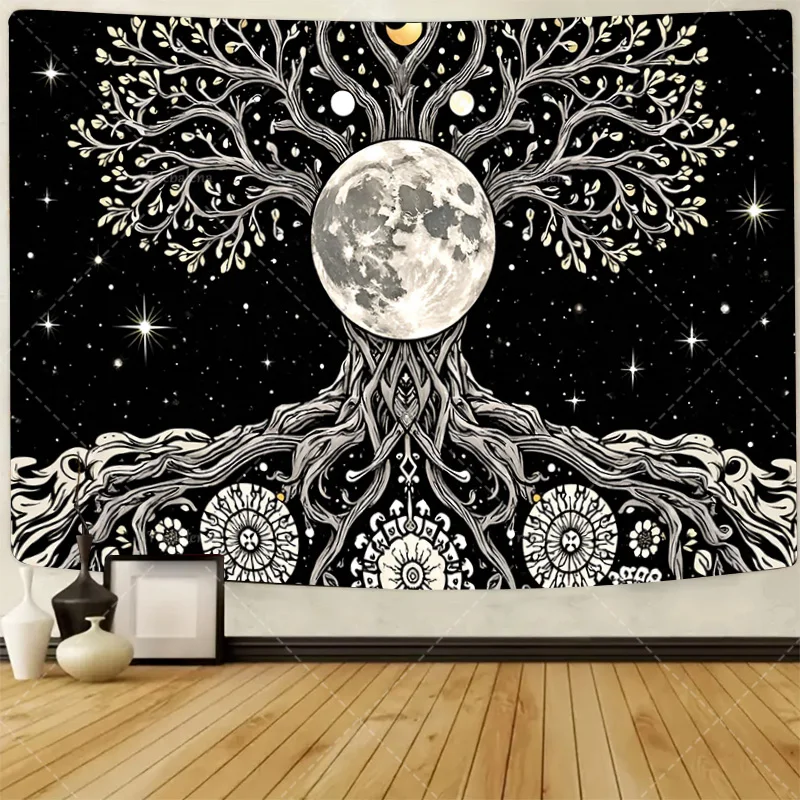

1шт настенный гобелен "Гобелен с изображением дерева луны-шик в стиле бохо-шик, декор ночного неба"