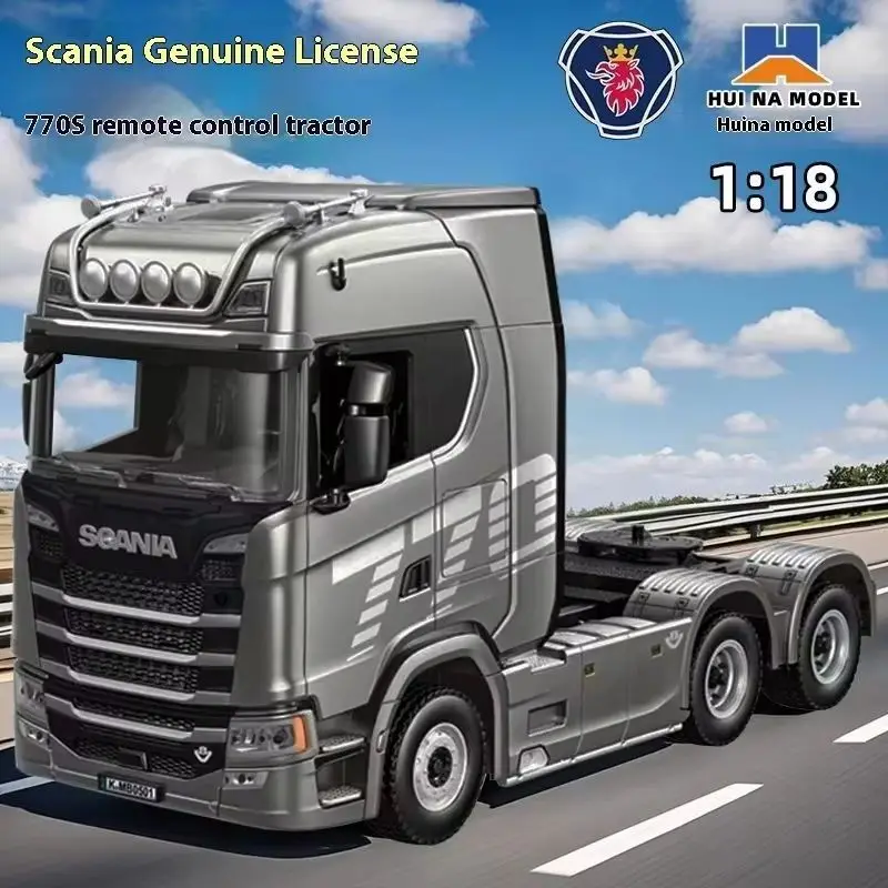 Huina 1/18 مقياس 19ch Rc شاحنة 770s سكانيا سبيكة جرار مع جهاز التحكم عن بعد لعبة مقطورة الهندسة ميزات الضوء والصوت