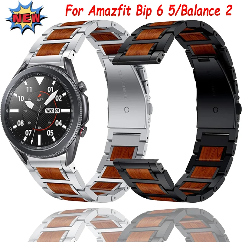 

22mm Metal Strap For Huawei Watch 5 GT6-5-4-3 Pro 46mm Wooden Breathable Wristband Amazfit GTR 3 4/Bip 5 6/Balance 2 Accessories