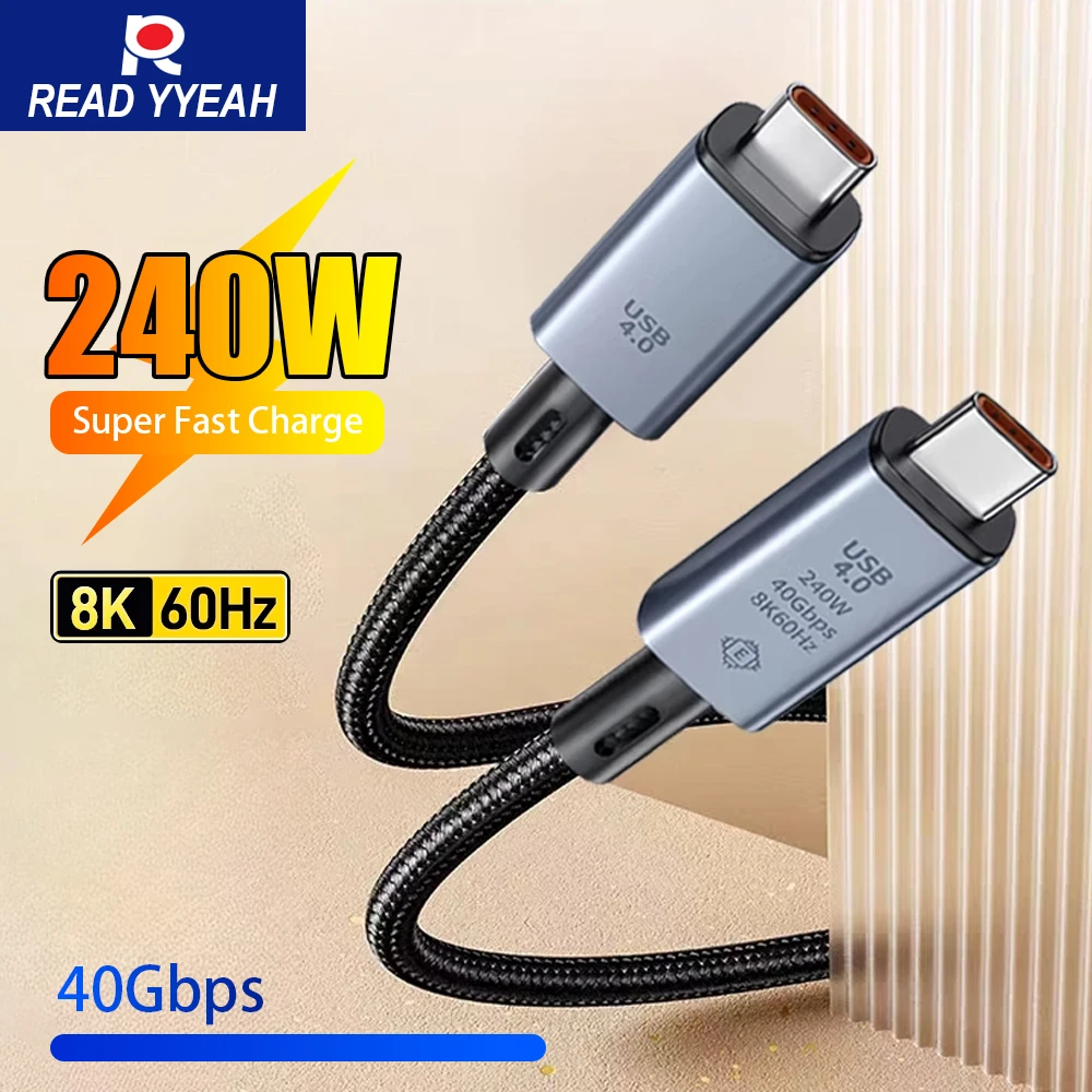 

240 Вт USB C к USB C, плетеный кабель для быстрой зарядки данных для iPhone 16 Pro Macbook TV, кабель для ноутбука, передача видео 8K и скорость 40 Гбит/с